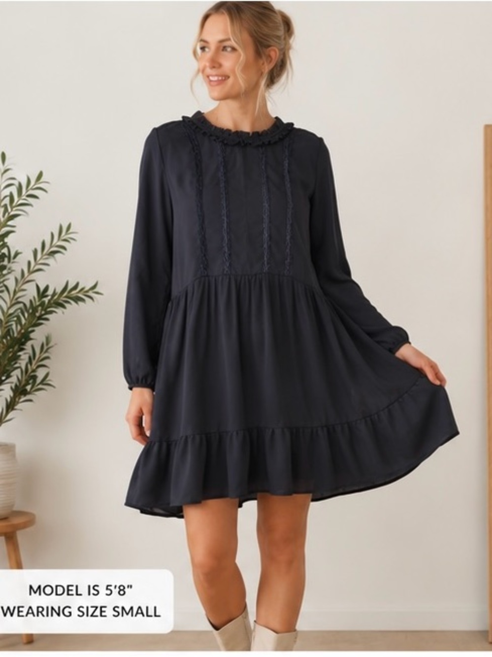 Aritzia Sunday Best Black Ruffle Neck Tiered Mini Dress 👗 Size Small